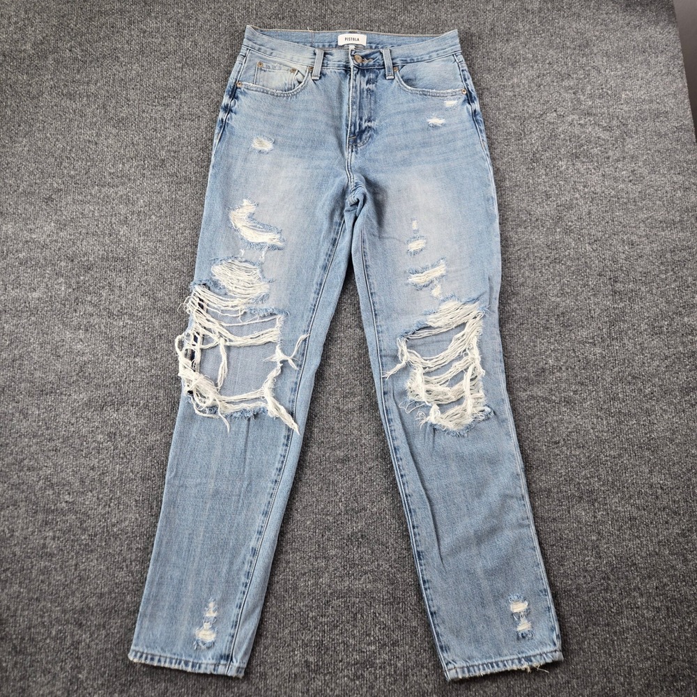 Pistola Straight Leg Jeans Womens Light Wash  High‎ Rise Denim (B8)